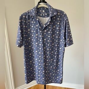 Birdies Double Golf Polo Shirt flowers blue size Medium athleticwear outdoor